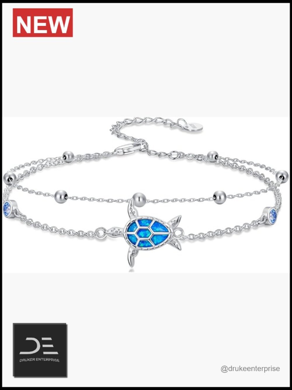 Sterling Silver Sea Turtle Double Layered Charm Bracelet